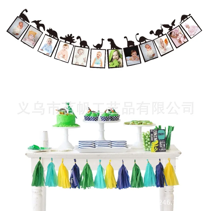 Динозавр ежемесячный фото плакат динозавр 12 месяцев баннер первый день рождения