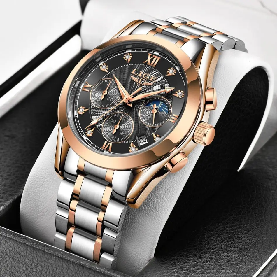 

LIGE 8911 Fashion Reloj Hombre Luxury Business Steel Quartz Men's Watches Casual Sport Waterproof Chronograph Men Wristwatches