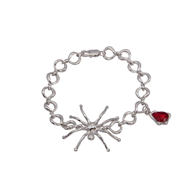 

European beauty style fashion neck popular design sense spider ruby pendant necklace bracelet thick chain clavicle chain jewelry