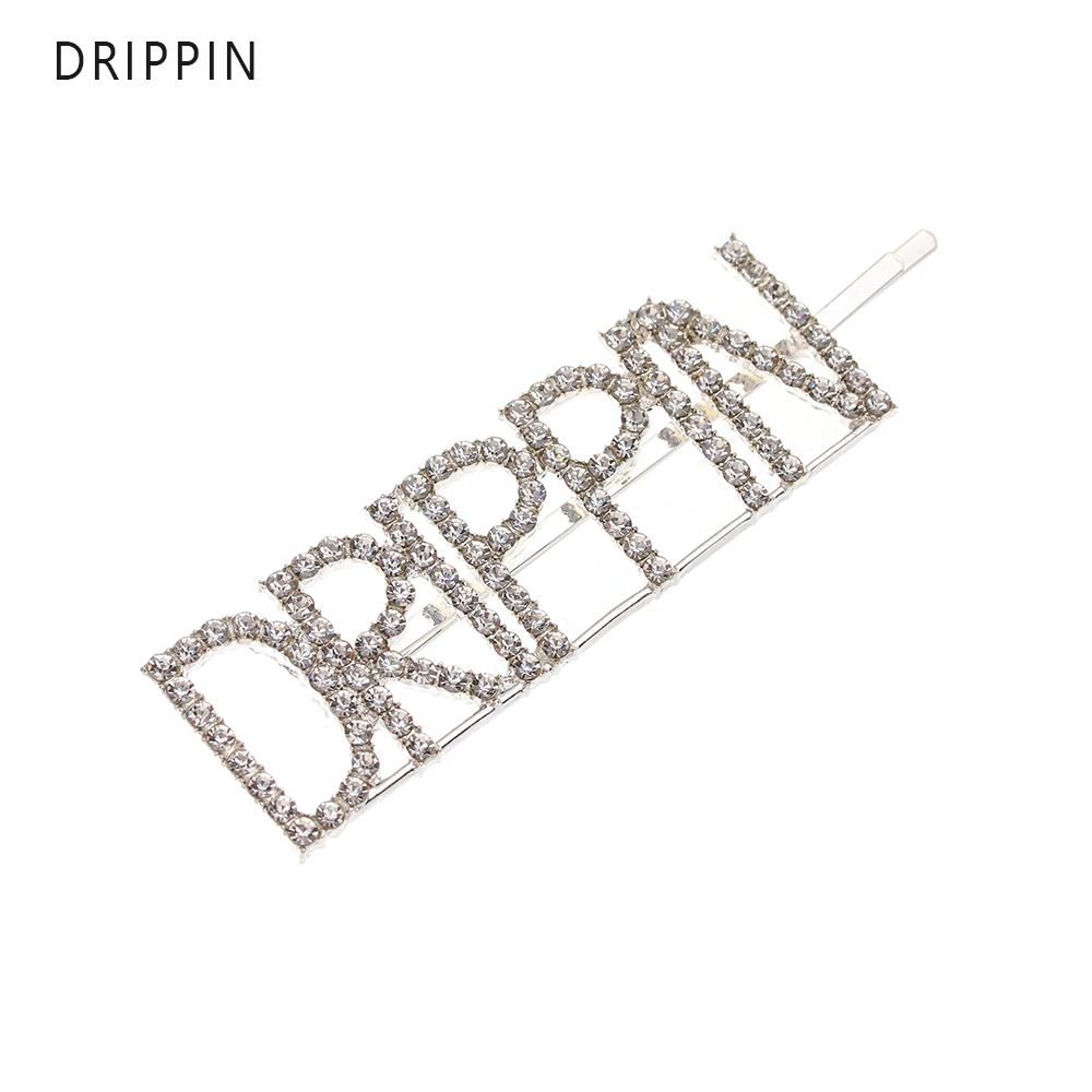 DRIPPIN 1 шт., заколки с серебряными кристаллами, блестящие стразы, заколки для волос с буквами, элегантные женские заколки для волос, аксессуары для укладки волос - Цвет: DRIPPIN