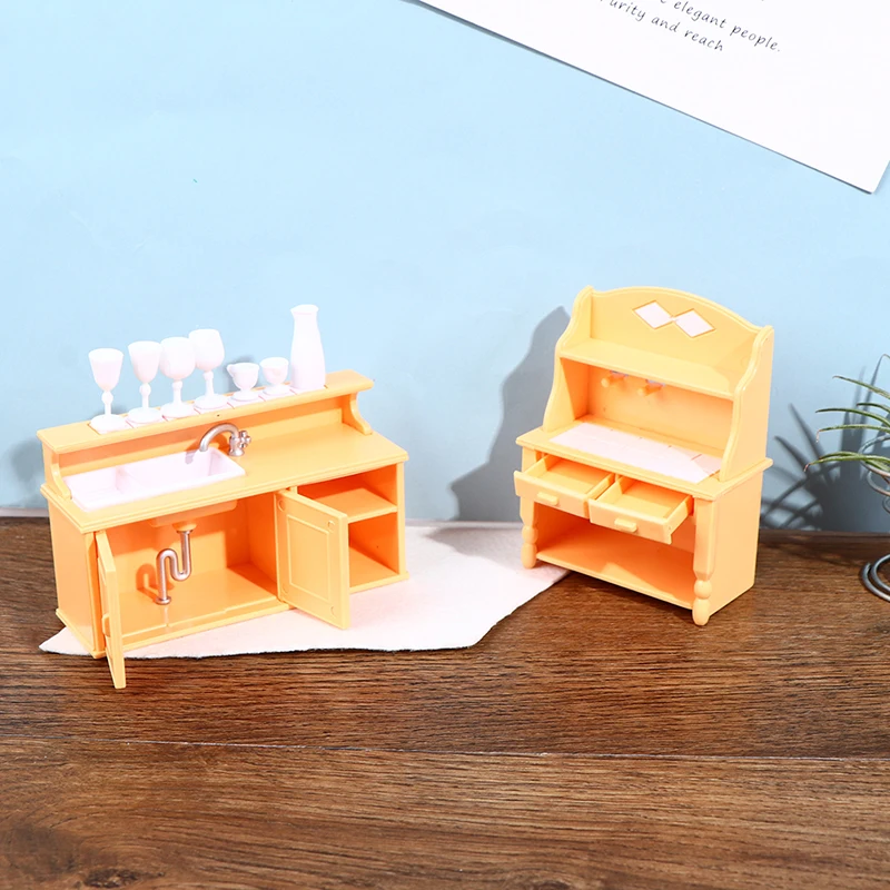 

Doll House Kitchen Sink Cupboard Wine Glass Holder Scene Model Assembled Toy