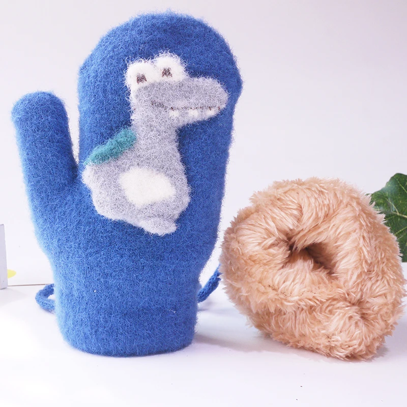 Зимние Разноцветные детские перчатки с пальцами в виде динозавров Детские