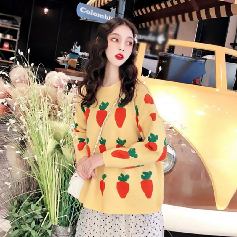 Женский свитер с принтом моркови повседневный свободный в Корейском стиле