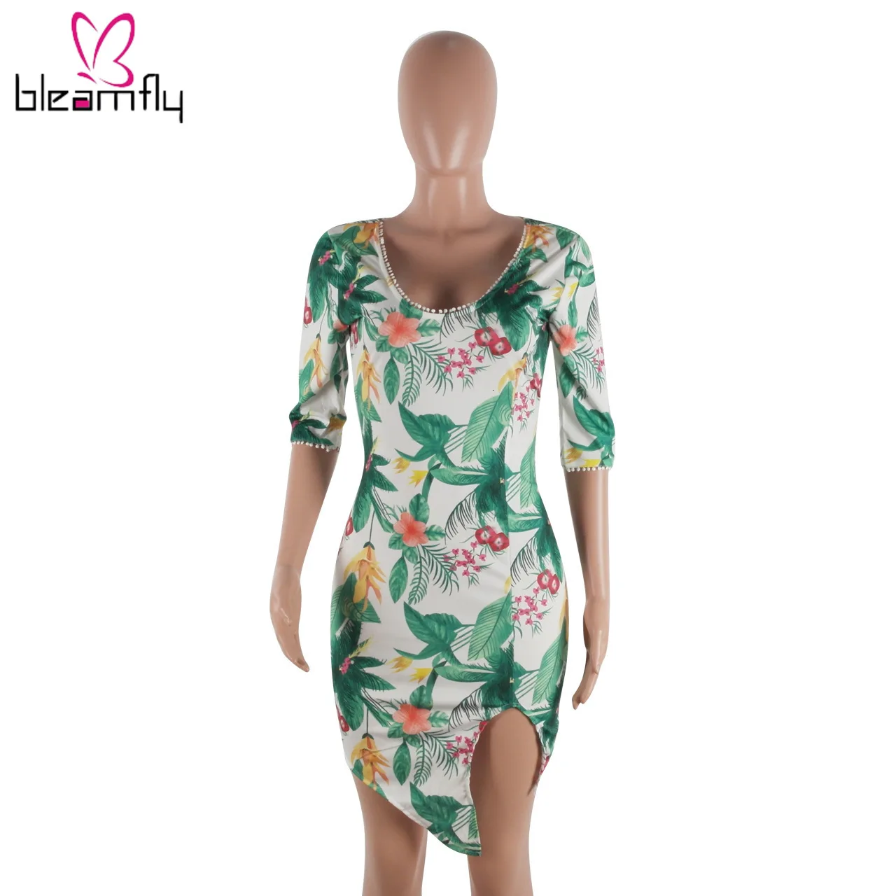 2019 женское летнее платье средней длины с v-образным вырезом и принтом в виде