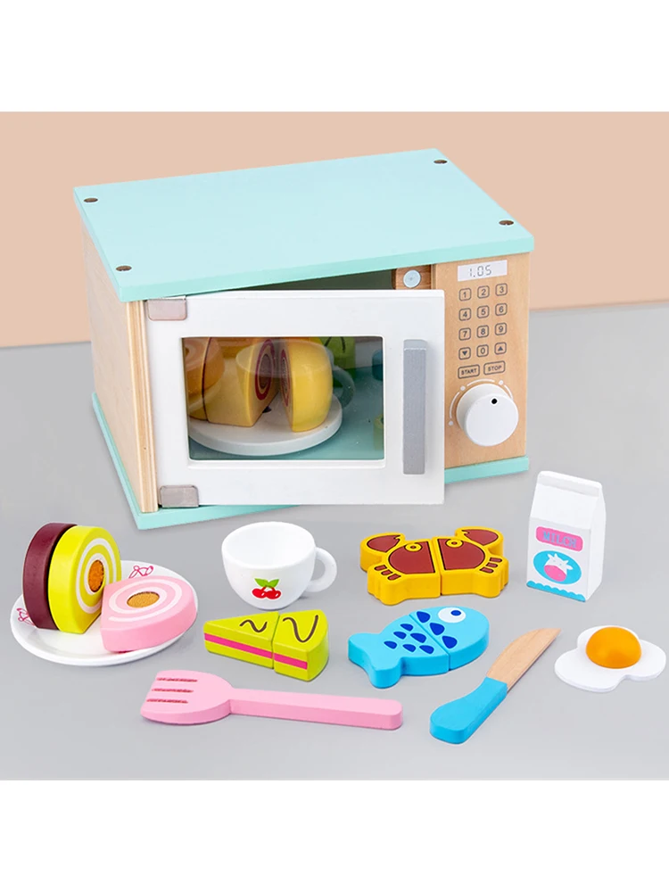 

Wooden Children's Microwave Oven Toys Miniature Kitchen Utensils Play House Kitchen Oven Pretend Educational Toys