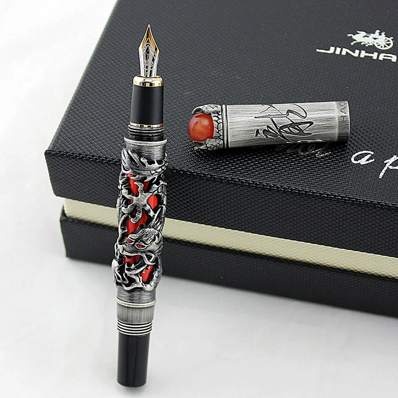JINHAO pen Luxury Golden Chinese Ming Dynasty Emperor Style Dragon Business ink Fountain Pen Fine Tip | Канцтовары для офиса и