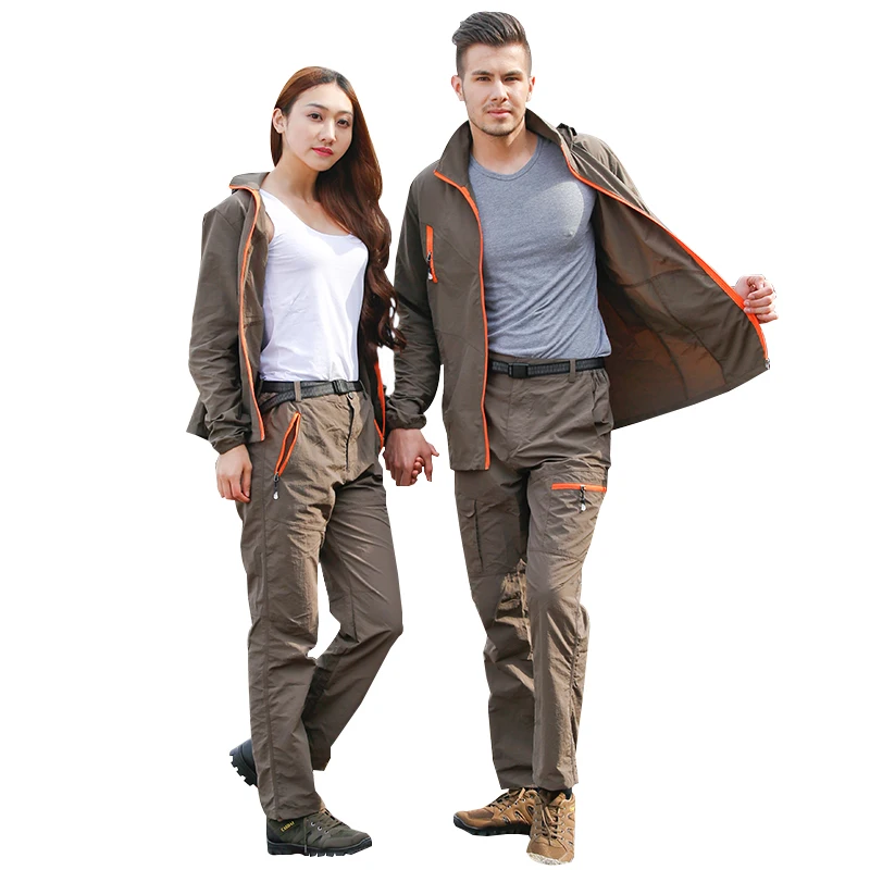 Conjuntos de senderismo Unisex, traje de ropa deportiva para explorar pesca, chaqueta con capucha ultraligera transpirable con pantalones