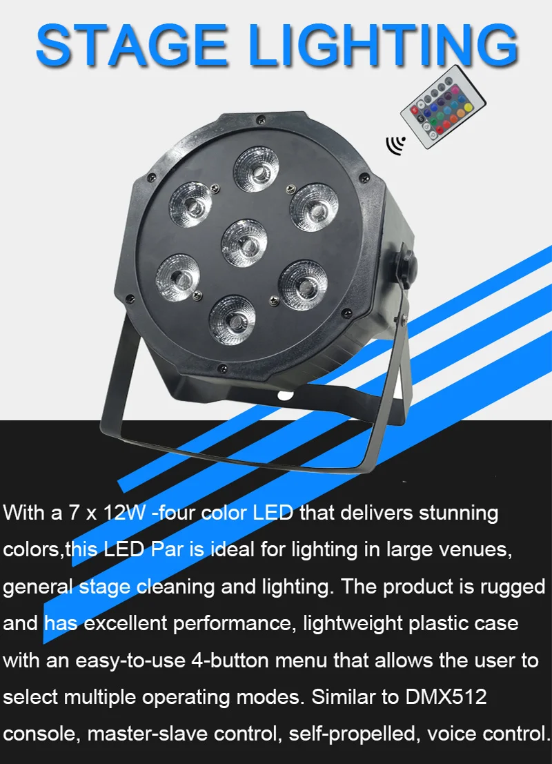 25 Угол большой объектив 7x12 Вт led Par огни с пультом дистанционного управления RGBW 4в1 плоский par led dmx512 Дискотека огни профессиональный сценический