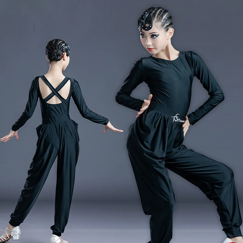 

Fall Latin Dance Practice Clothes For Children Girls Latin Samba Costume Tops Pants Set Cha Cha Training Competition Wear BL5038