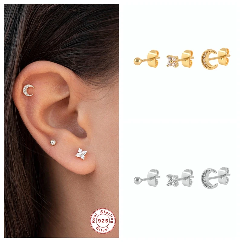 

3 шт./компл. Роскошные блестящие серьги-гвоздики из циркона, серебро 925, маленькие серьги для подростков