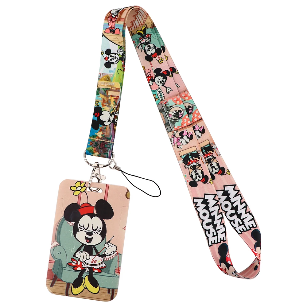 cute lanyard for keys mickey id card cover badge holder business phone charm key lanyard neck straps keychain accessories gifts free global shipping