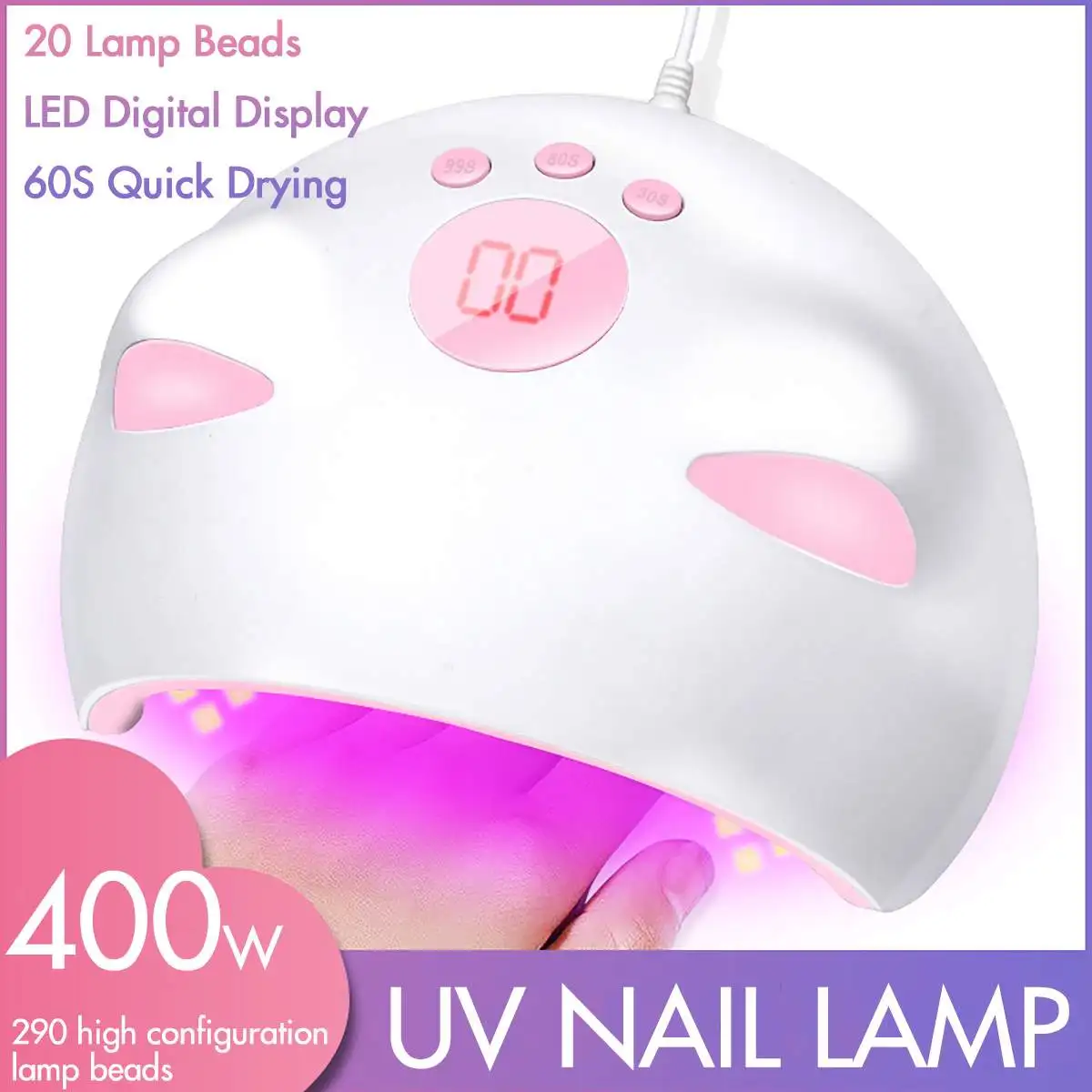 

400W UV LED Nail Lamp Nail Dryer Nail Art Tools Ice Lamp For Manicure Gel Varnish Motion Sensing Quick Drying Lamp For All Gels