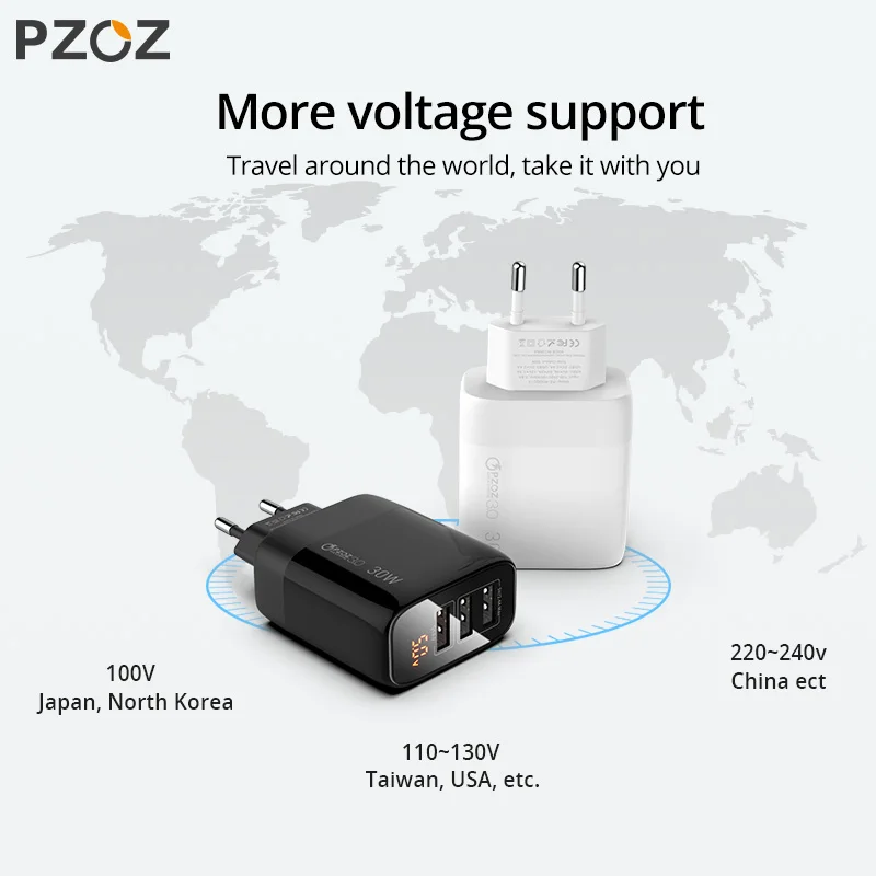 pzoz usb charger 30w fast charging pd type c quick charge led display for iphone 13 12 pro max 11 8 samsung xiaomi usb c charger free global shipping