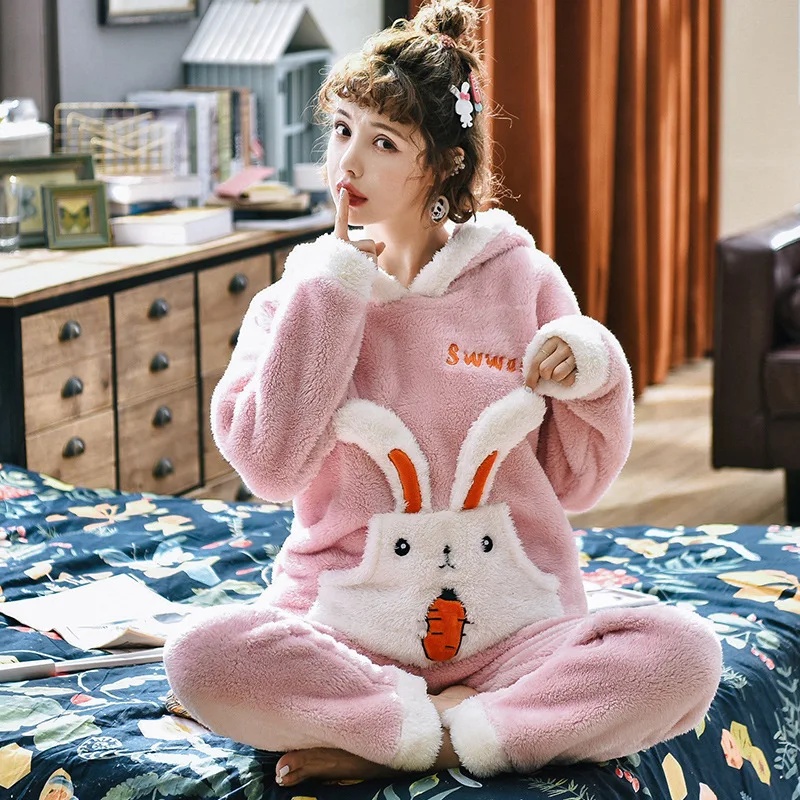Новая Пижама женская зимняя Коралловая плюшевая утолщенная Корейская версия