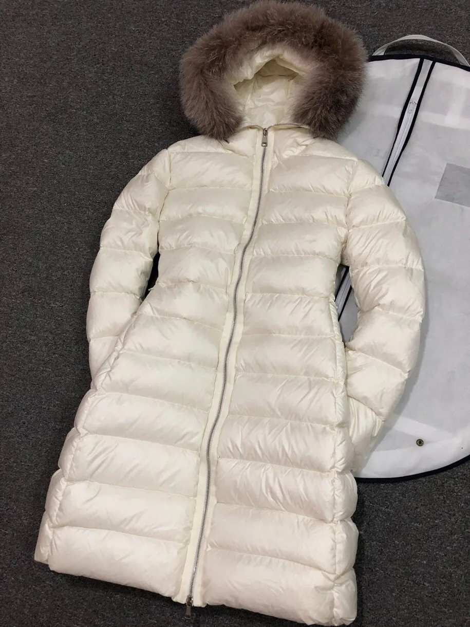 Ladies Coat Women's Down Coat Lady Down Parkas Long Winter Jacket Coat Clothes Black White Warm Fur Collar Hooded Down Jacket