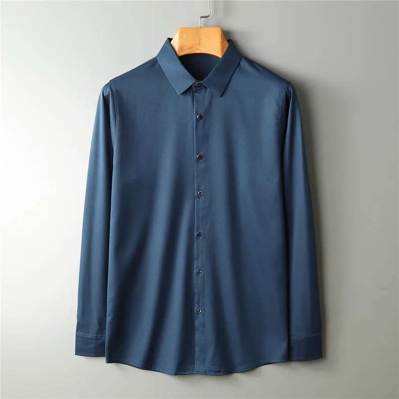 Autumn Long Sleeve Casual Business Boys Silk Shirt Slim Fit Thin Social Men Purple Shirt Male Formal Oversized Button Shirt Top