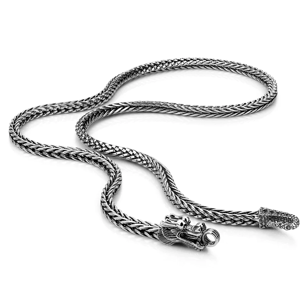 Мужское ожерелье цепочка из тайского серебра 925 пробы этнический дизайн дракона