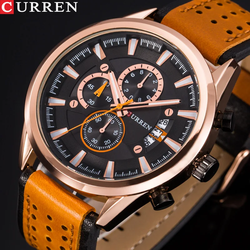 

CURREN Men Watches Sport Chronograph Wristwatch Leather Strap Quartz Display Date Male Clock Casual Business Relogio Masculino