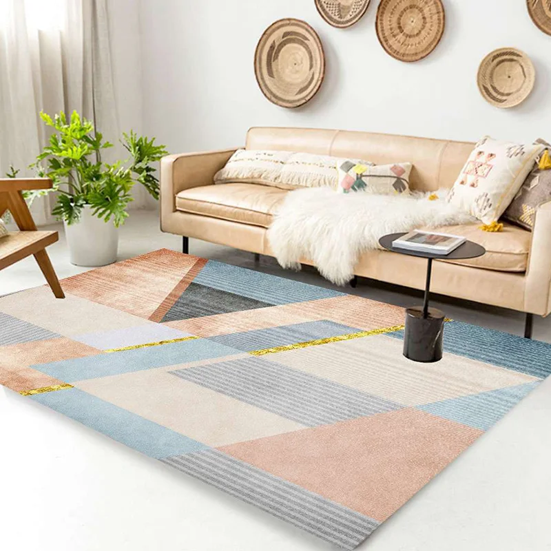 

Nordic Geometric Printed Parlor Carpet Bathroom Anti-slip Rug Bedroom Decoration Large Rugs Living Room Sofa Floor Big Carpets