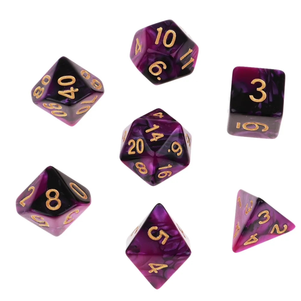 MagiDeal, 7 штук, многогранные кости для подземелий и драконов, D20, D12, D10, D8, D6, D4, настольные игры+ вечерние кубики