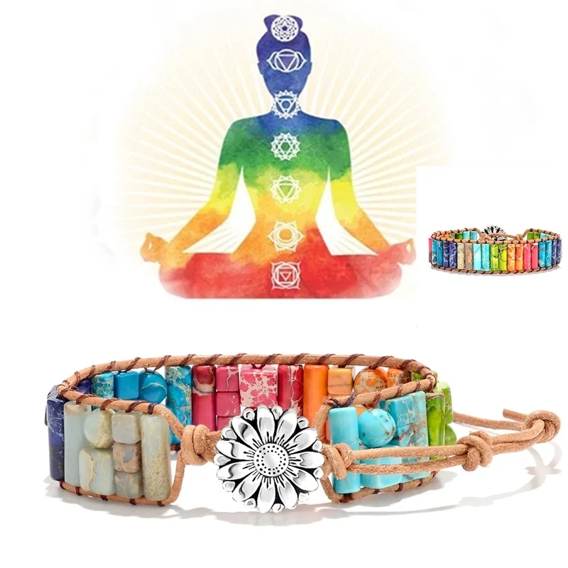 7 Рэйки лечение чакры натуральный камень из бисера браслеты нержавеющей стали