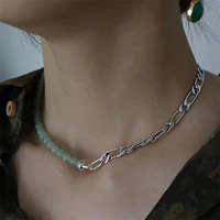 2022 new fashion women ol style natural stone splicing chain choker necklace women temperament party copper necklace jewerly