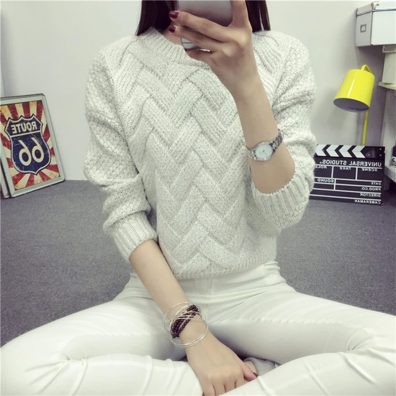 Свитер женский свободный тонкий в клеточку Корейском стиле | Женская одежда