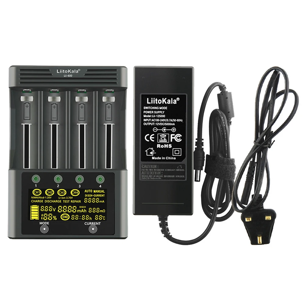 

Liitokala LII-600 Quick Battery Recharger LCD Display Touching Control 4-channel Independent Recharging Automatic Manual