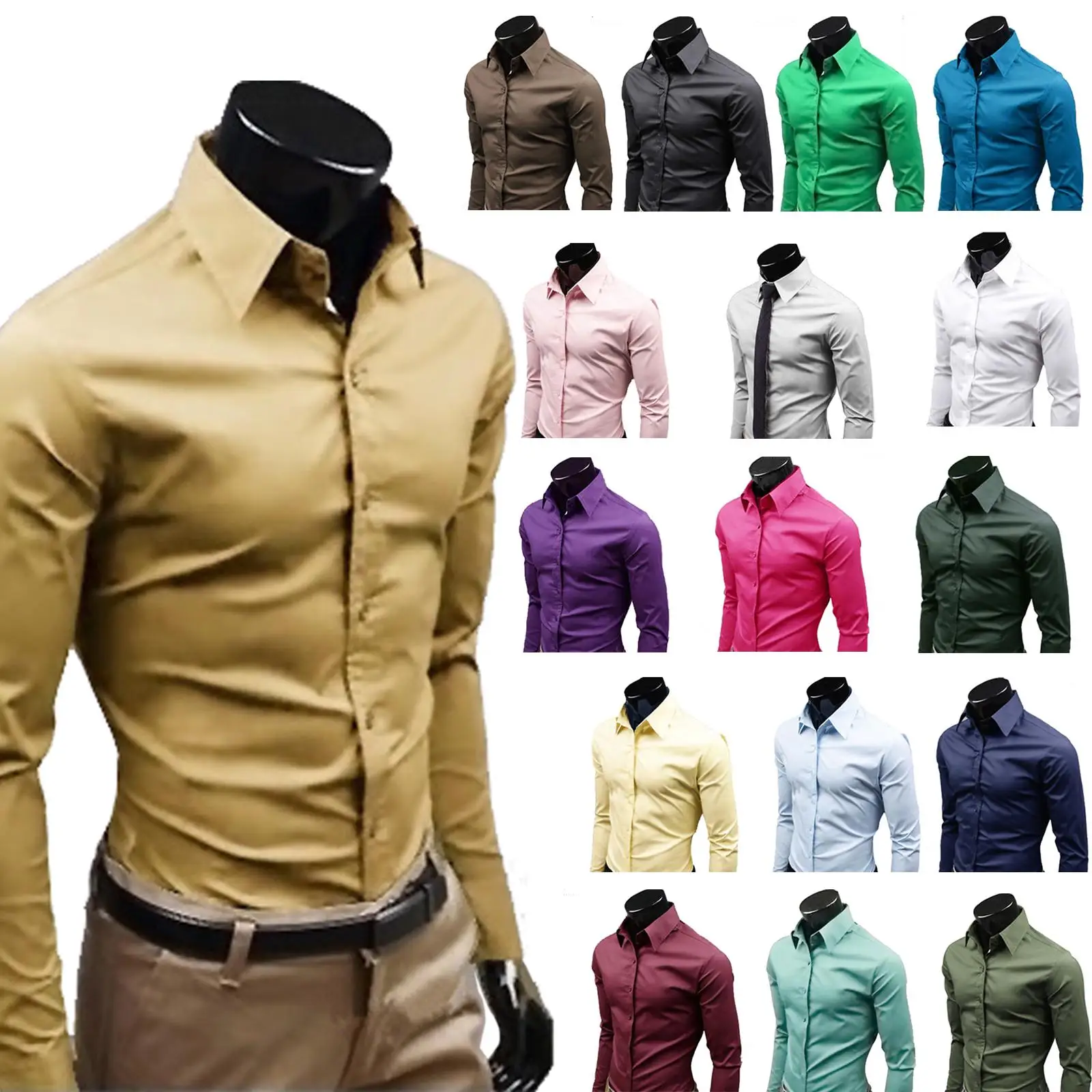 

Men Formal Dress Business Suit Long Sleeve Office Shirts Tops Multi-color Choice