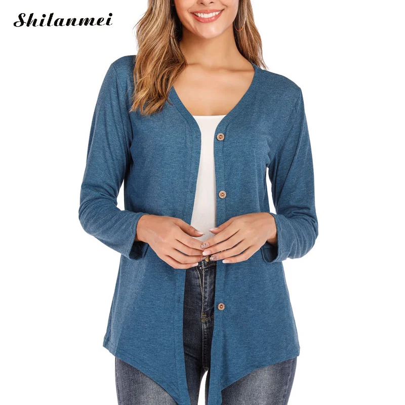 

Autumn Women Blouses Cardigan Long Sleeve Single Breasted Thin Cardigan Women Solid Color Casual Lace-Up Cardigan Blousa Mujer
