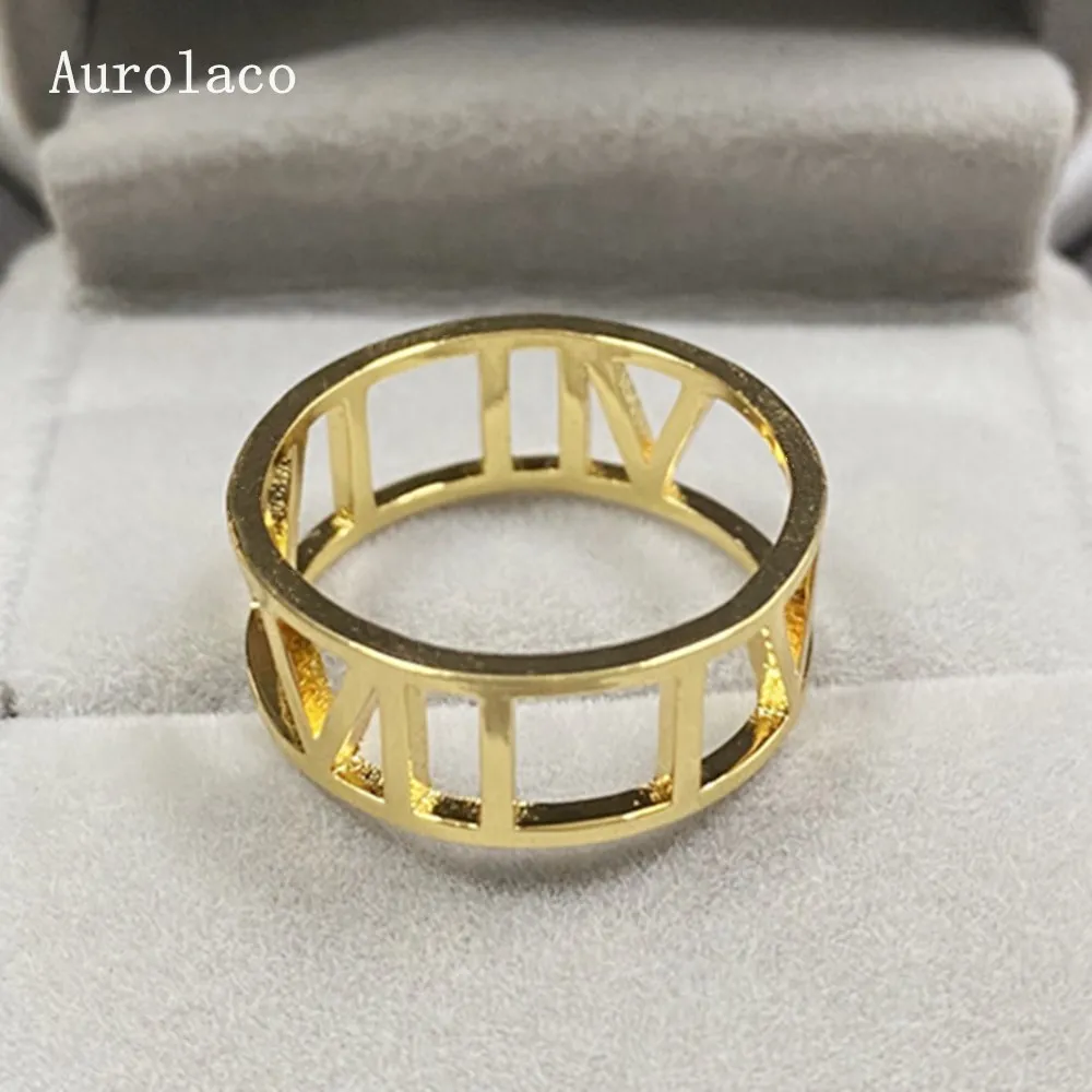 

AurolaCo Custom Name Ring Roman Number Rings Personality Ladies Simple And Fresh New Stainless Steel Digital Ring