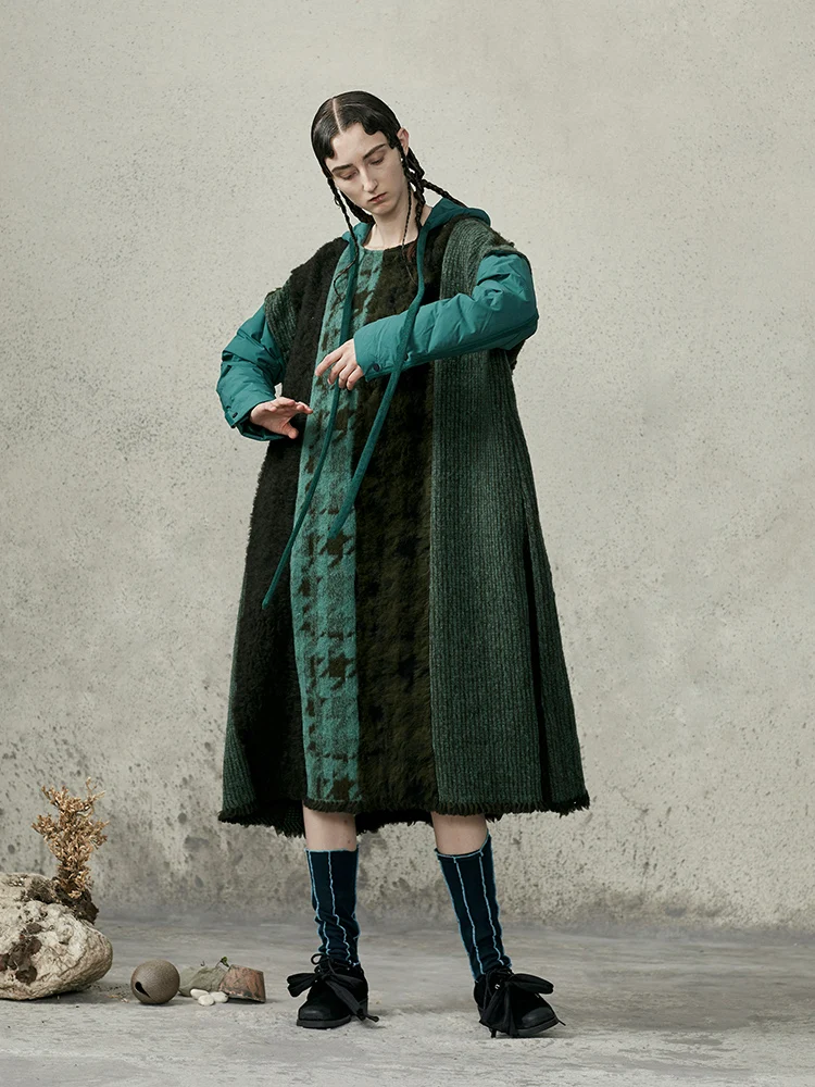 Женское длинное шерстяное платье с капюшоном повседневное свободное винтажное