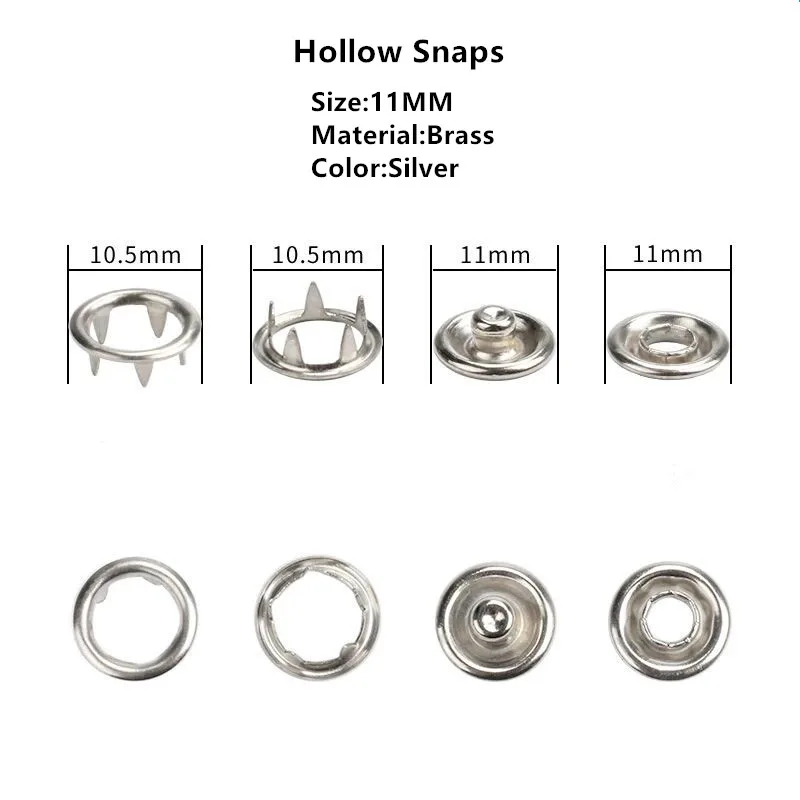 11mm hollow 50 комплектов(4 шт 1 комплект) 9,5/11 мм серебрянный металлический жемчужный кнопки зубчатые пресс крепежные детали Детский комбинезон Пряжка кнопка для одежды сшить - Цвет: 11mm hollow