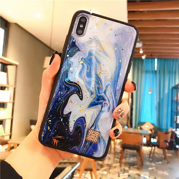 D35 Мраморный чехол для телефона с золотой фольгой для iPhone 11 Pro XS Max XR X 7 8 6 6s Plus, мягкий силиконовый чехол с блестками для iPhone X - Цвет: D35