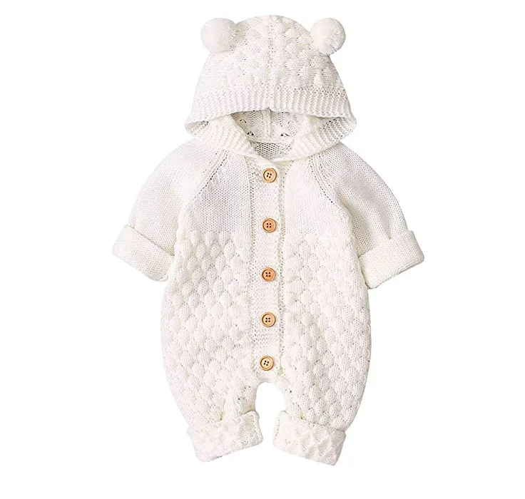 Трикотажный комбинезон с капюшоном для новорожденных свитер мальчиков и девочек