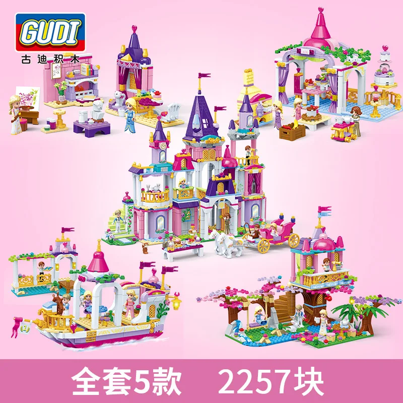 

Gudi Xinlexin 9015-9019 Princess Alice Garden Castle Girl Building Blocks Children Assembled Educational Toy Gift