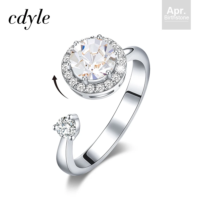 Cdyle кольцо из розового золота, украшенное кристаллом от Swarovski, ювелирные изделия, регулируемый размер, кольца для женщин, подарок на день рождения - Цвет основного камня: Apr. R1040D-S