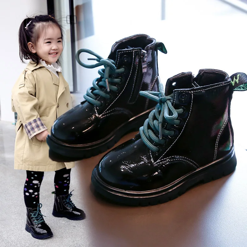 

Autumn Winter Boys Girls Martin Boots Casual Solid Warm Children Plus Cotton British Short Leather Boots Kids Toddler Baby Shoes