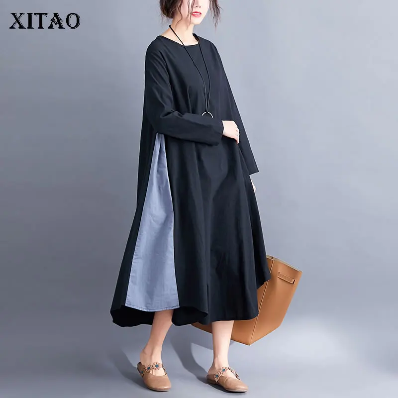 XITAO/осеннее винтажное платье-миди в Корейском стиле с круглым вырезом коллекция