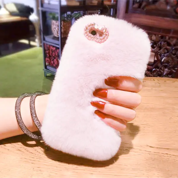 Pink L-FADNUT милый меховой пушистый чехол для телефона для iPhone X, Xr, Xs, 11 Pro, Max, 5, 5S, SE, роскошная Алмазная задняя крышка для 6 S, 6, 7, 8 Plus, чехол для девочки - Цвет: Pink