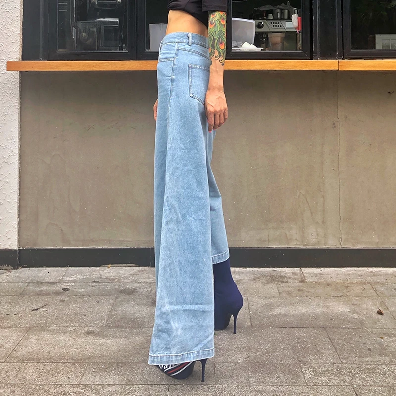 Женские джинсы CHICEVER осенние свободные с высокой талией модная уличная одежда