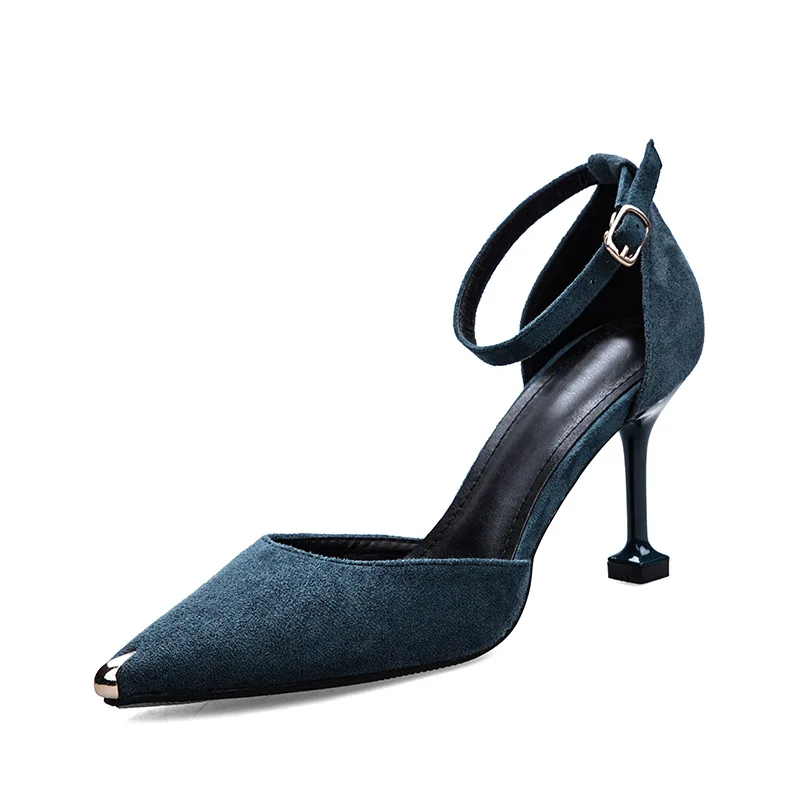 

High Heels Pointed Toe Retro Women Shoes Lace-Up All-Match Slip On Shallow Mouth 2021 Sandals Ladies Spikes Gold Dress Slimming