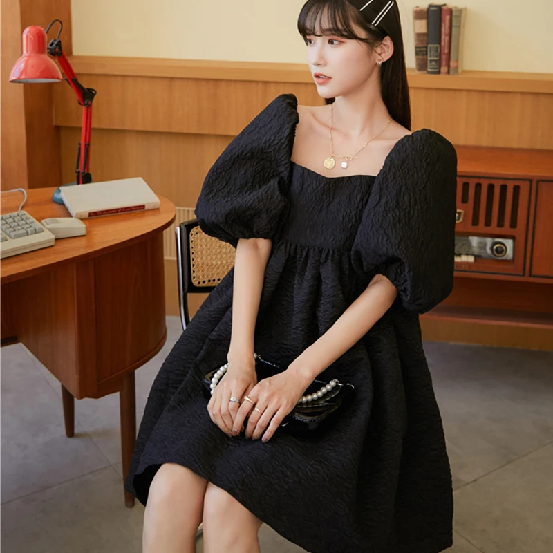 Женское платье с пышными рукавами элегантное винтажное бальное черного цвета