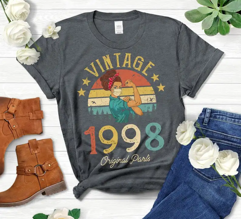 

Vintage 1998 Original Parts Retro with Mask Quarantine Edition T-Shirt Funny 23th Birthday Gift cotton O Neck Short Sleeve goth