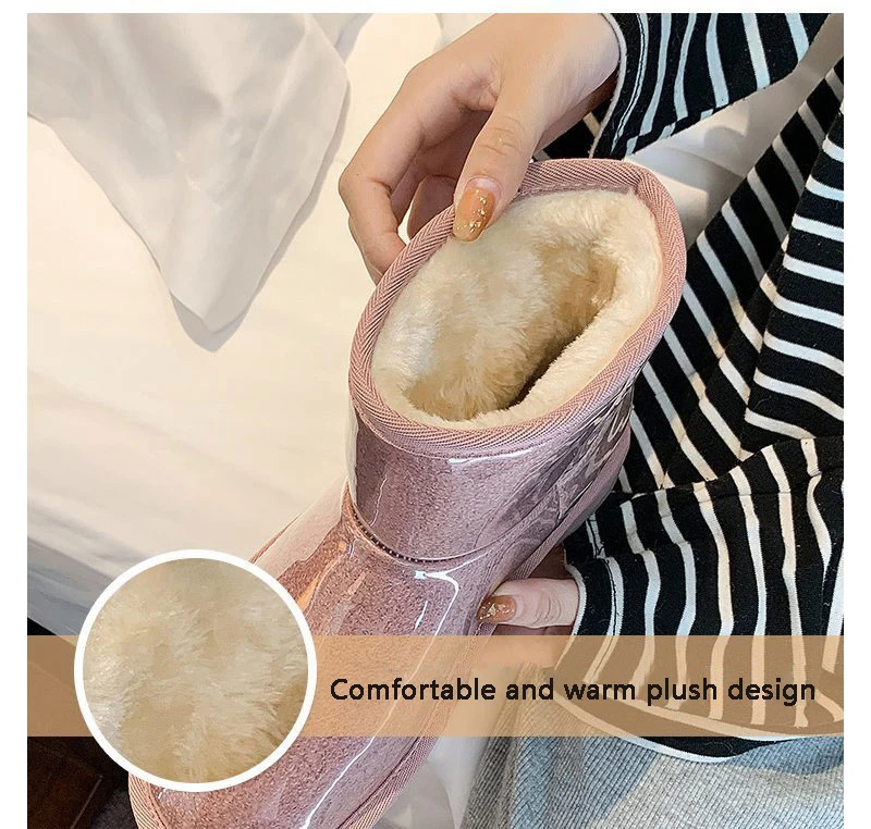 

Winter Women's Plush Thickened Snow Boots Waterproof Casual Flat Short Boots Warm Non-Slip Cotton Shoes Ankle Snow Shoes Female