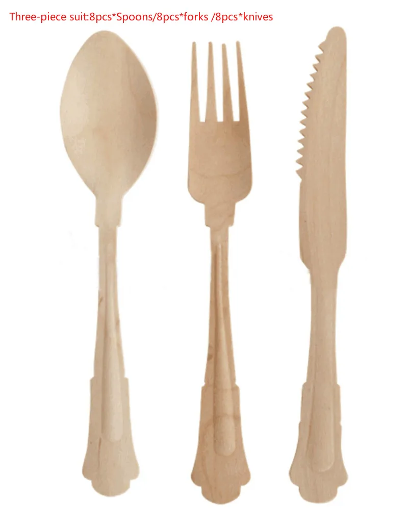 Деревянные Одноразовые столовые приборы вилки ложки деревянная десертная ложка