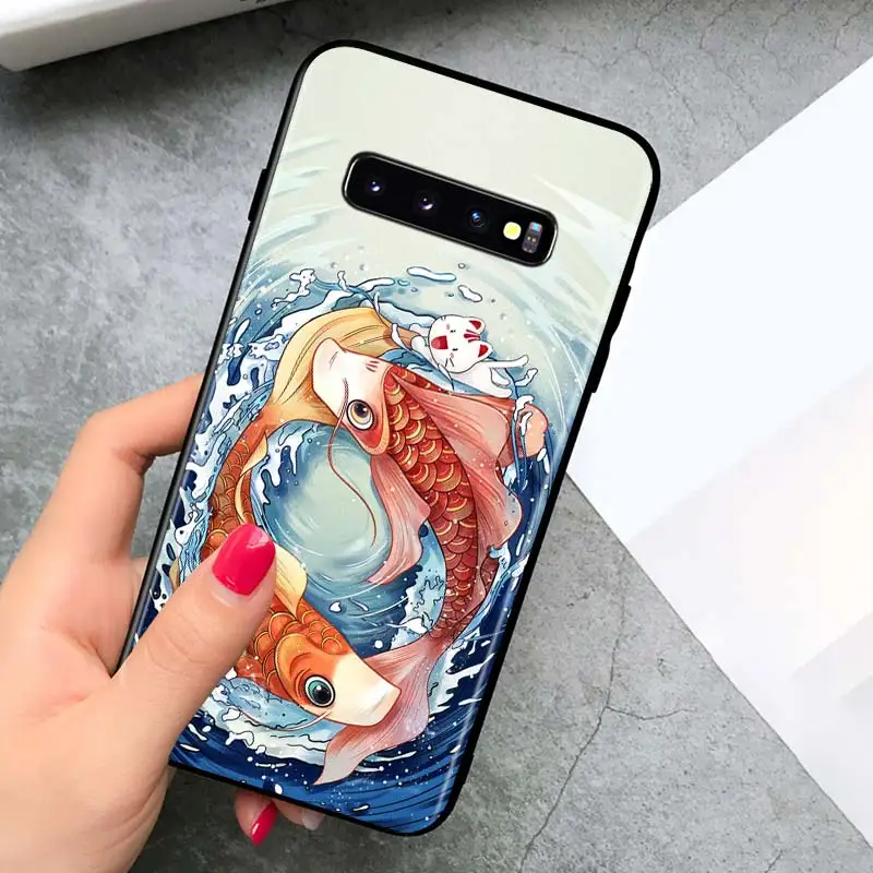 

Lucky fish for Samsung Galaxy S21 Ultra Plus Note 20 10 9 8 S10 S9 S8 S7 S6 Edge Plus Black Phone Case