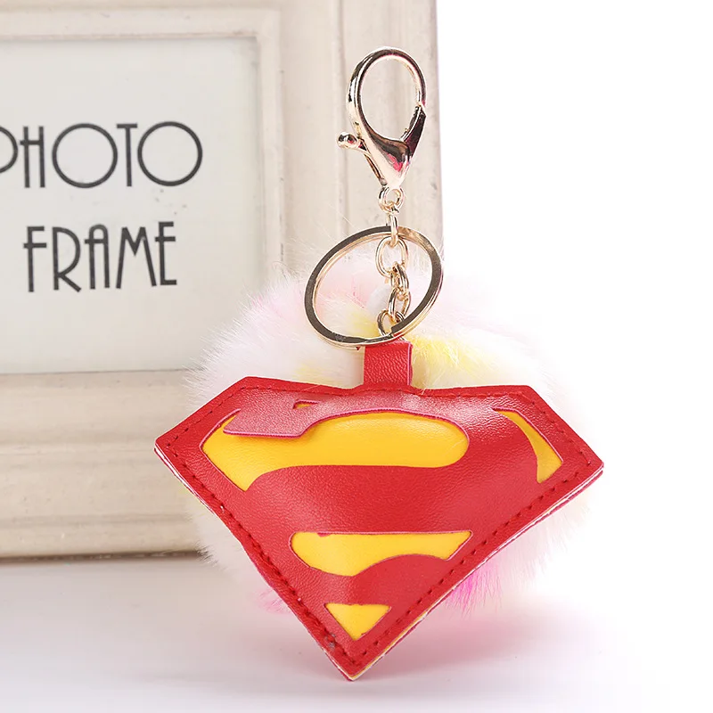 Leather Cartoon Superman Key chain Pendant Colorful Spotted Wool Ball for Woman Jewelry Man car Ring gift | Украшения и