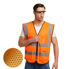 Hi Vis оранжевая дышащая сетчатая Защитная Светоотражающая жилетка, куртка с карманами и молнией