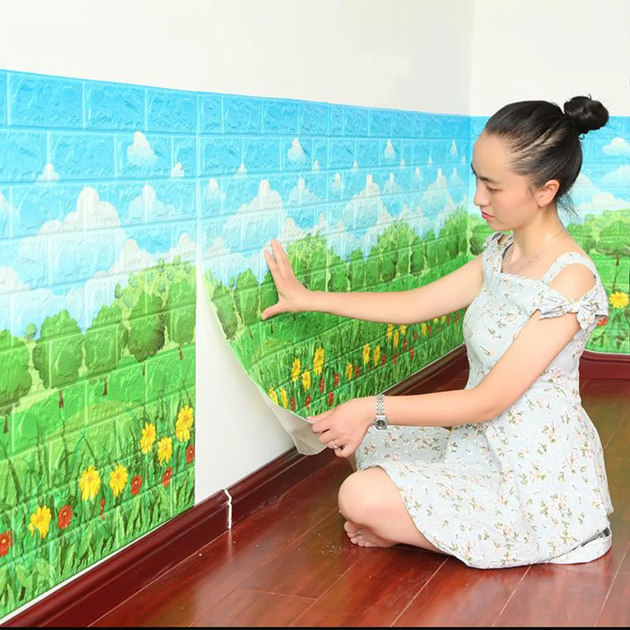 Противоударные 3D наклейки на стену для детской комнаты Декор кирпичная